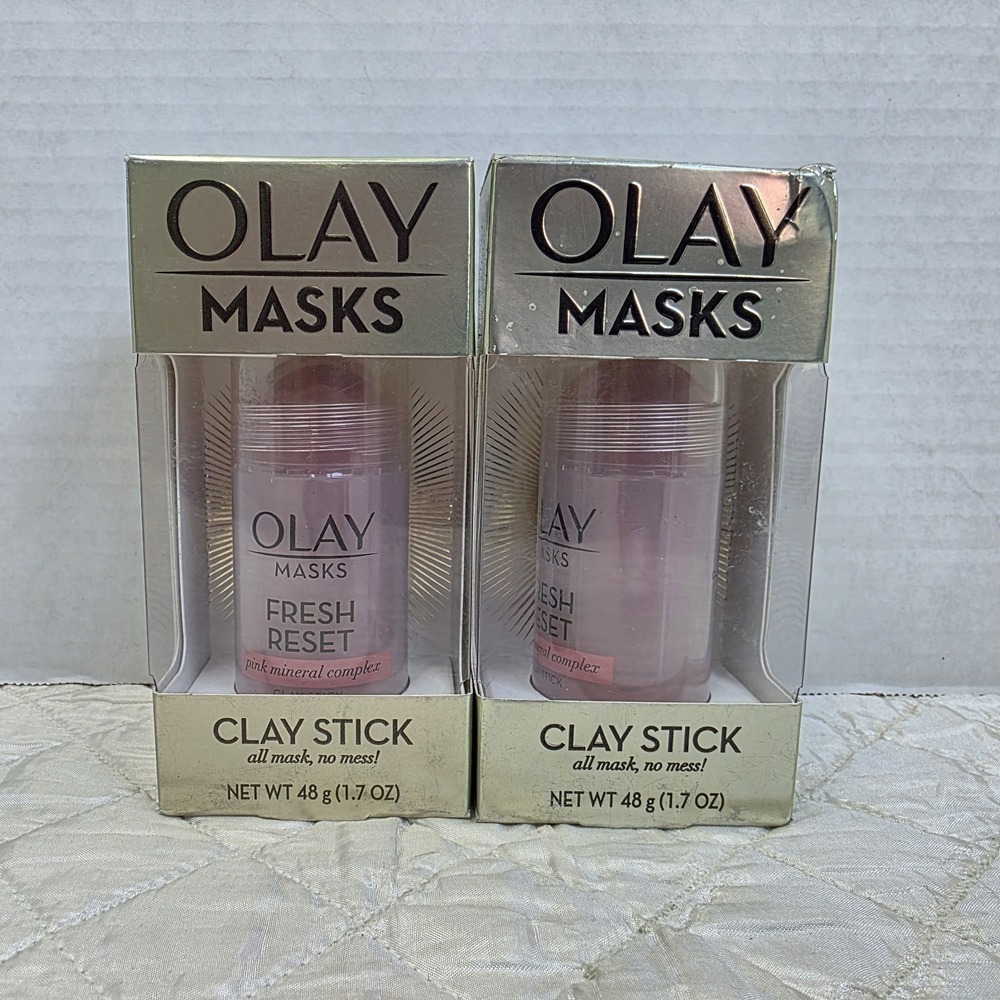 Lot Of 2 OLAY Masks. Clay Stick, Fresh Reset, Pink Mineral Complex 1.7OZ